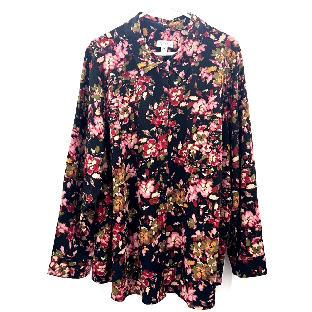 D&Co Whimsigoth Black Floral Button Down Top 3X Dark Fairy Romantic Cottagecore